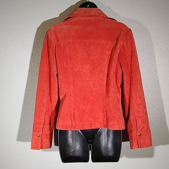 Christopher & Banks Orange Suede Leather Jacket Md - Picture 3 of 5